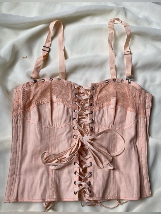 Vintage Other - Vintage 1950s 60s Peach Merry Widow Bustier Corset Lace Up Boned Coquette Pinup
